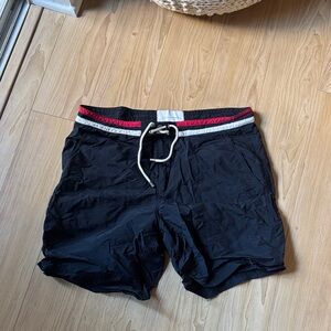 SOLID & STRIPED Black Board Shorts with Red and White Trim